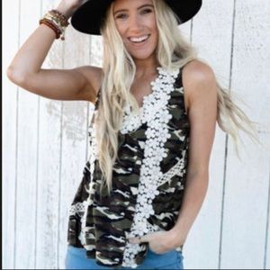 POL camo floral embroidered tank